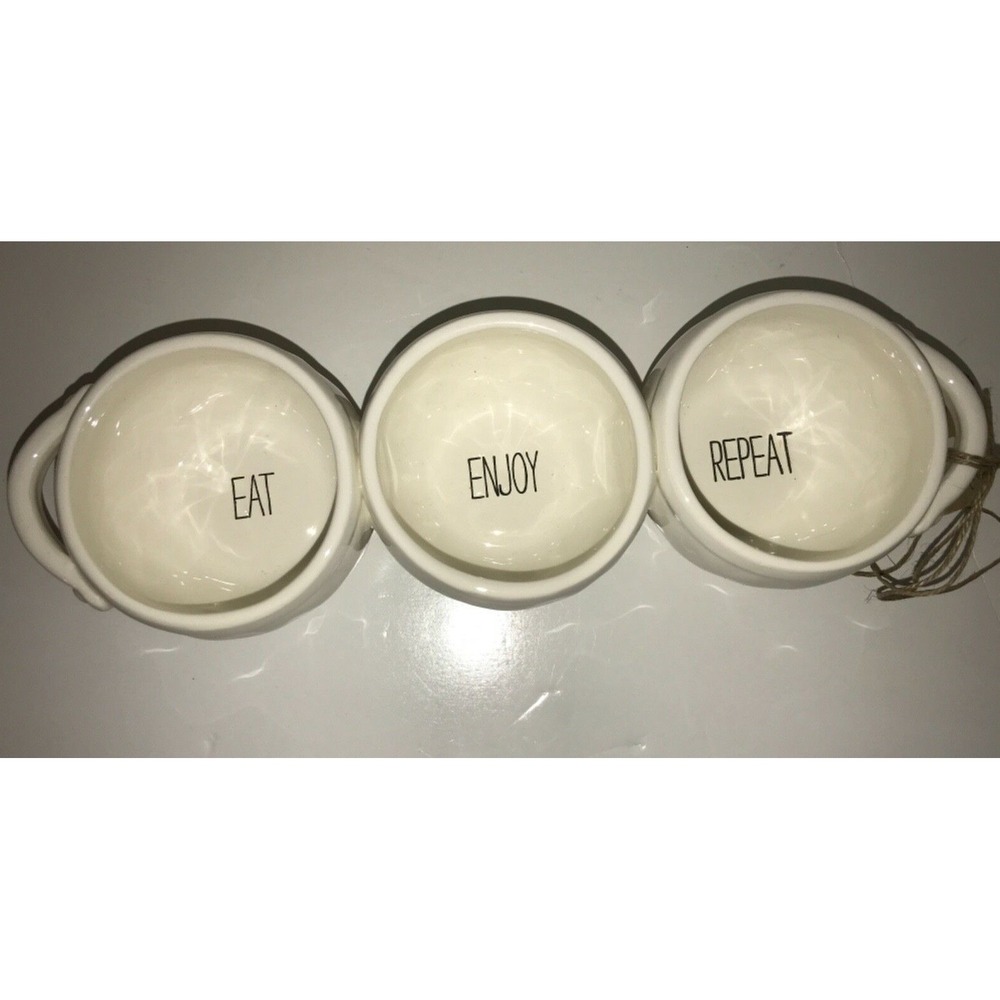Mud Pie Bistro Triple Dip Ceramic Serving Dish Eat Enjoy Repeat White 4854054